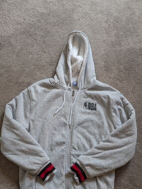 NBA Gray Sherpa-Lined Hooded Zip-Up with White Drawstrings